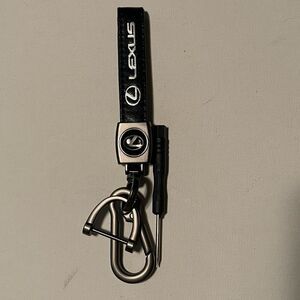 Lexus Logo Key Fob Keychain in Black and Silver Leather NWT